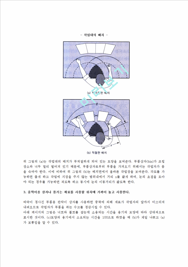 [동작경제원칙] 동작경제원칙의 개요(개념)와 동작경제3원칙(신체부위사용,작업장배치,도구와설비의설계에 관한 동작경제의 원칙).hwp